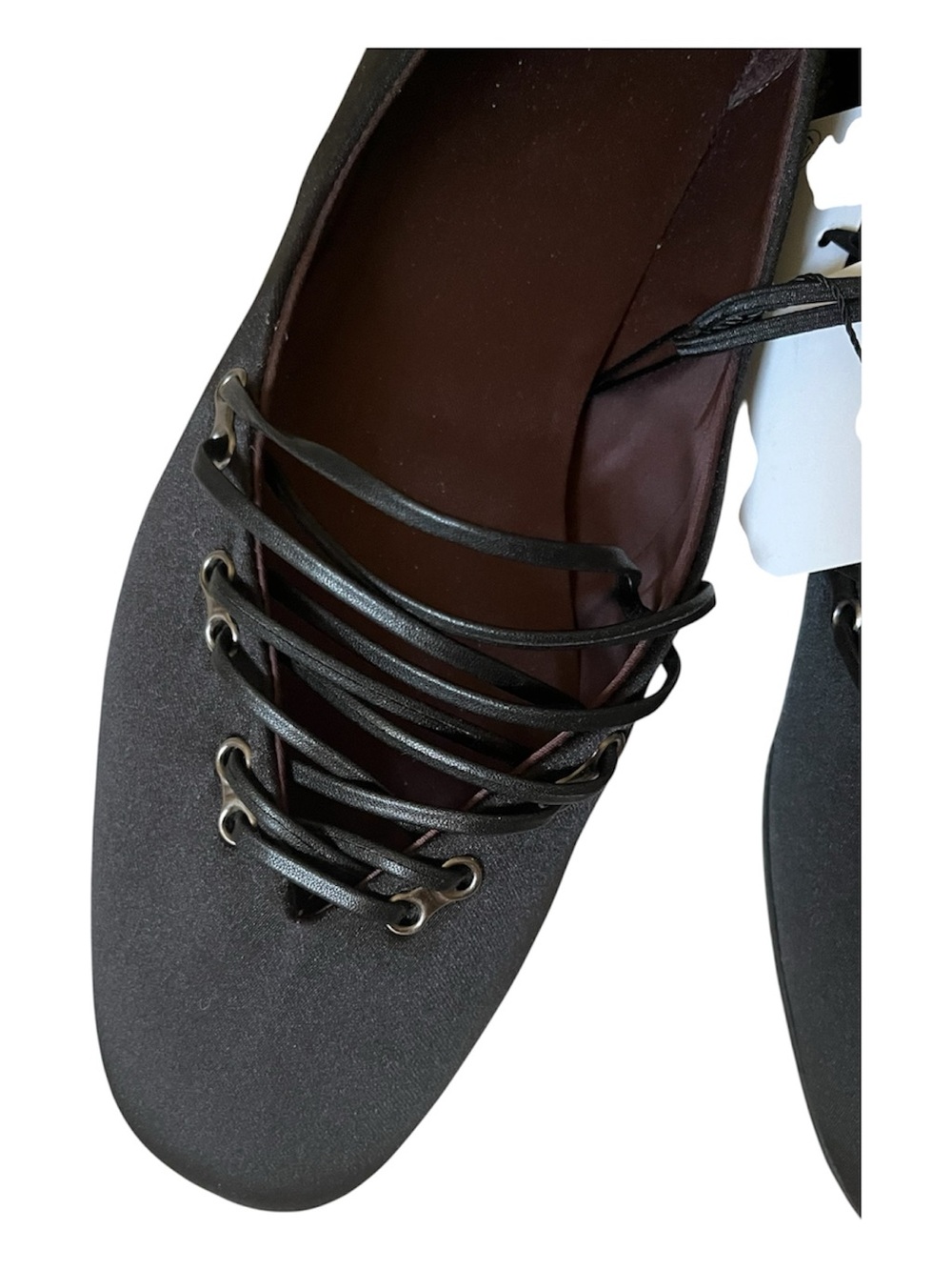 Zara Black Lace-Up Ballet Flats with Eyelet Detail
